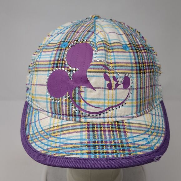 Mickey Mouse Strapback Hat Multicolor OS Adjustable Plaid Rhinestone Disney Park - Picture 2 of 9